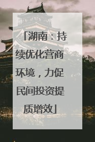 湖南：持续优化营商环境，力促民间投资提质增效