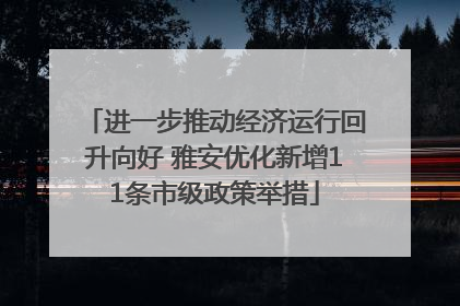 进一步推动经济运行回升向好 雅安优化新增11条市级政策举措